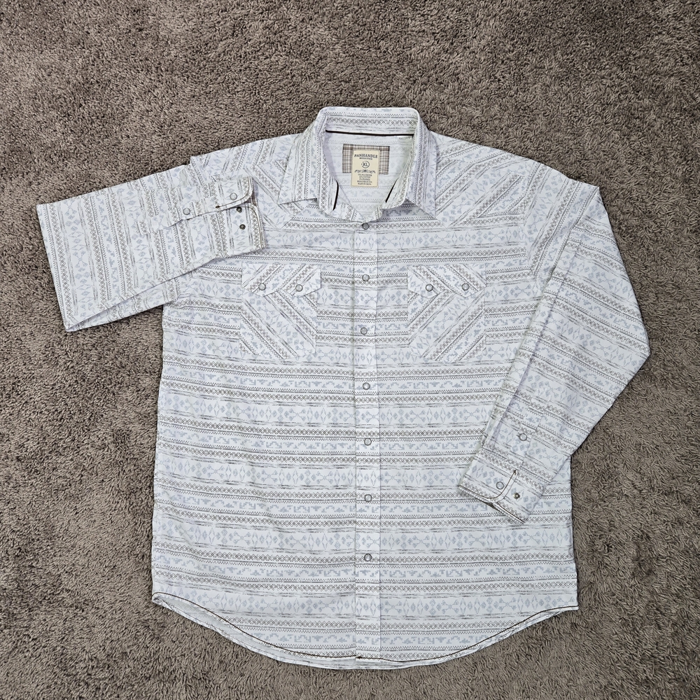 Panhandle Rough Stock Western Pearl Snap White Long Sleeve Mens Size XL